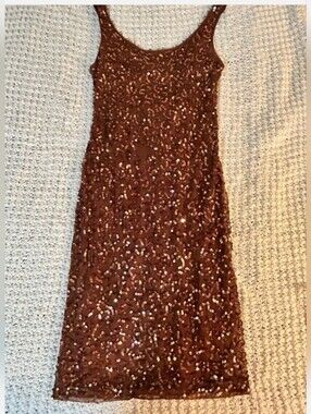 Dusk Copper Sequined Midi Tank Dress, Scoop Neck